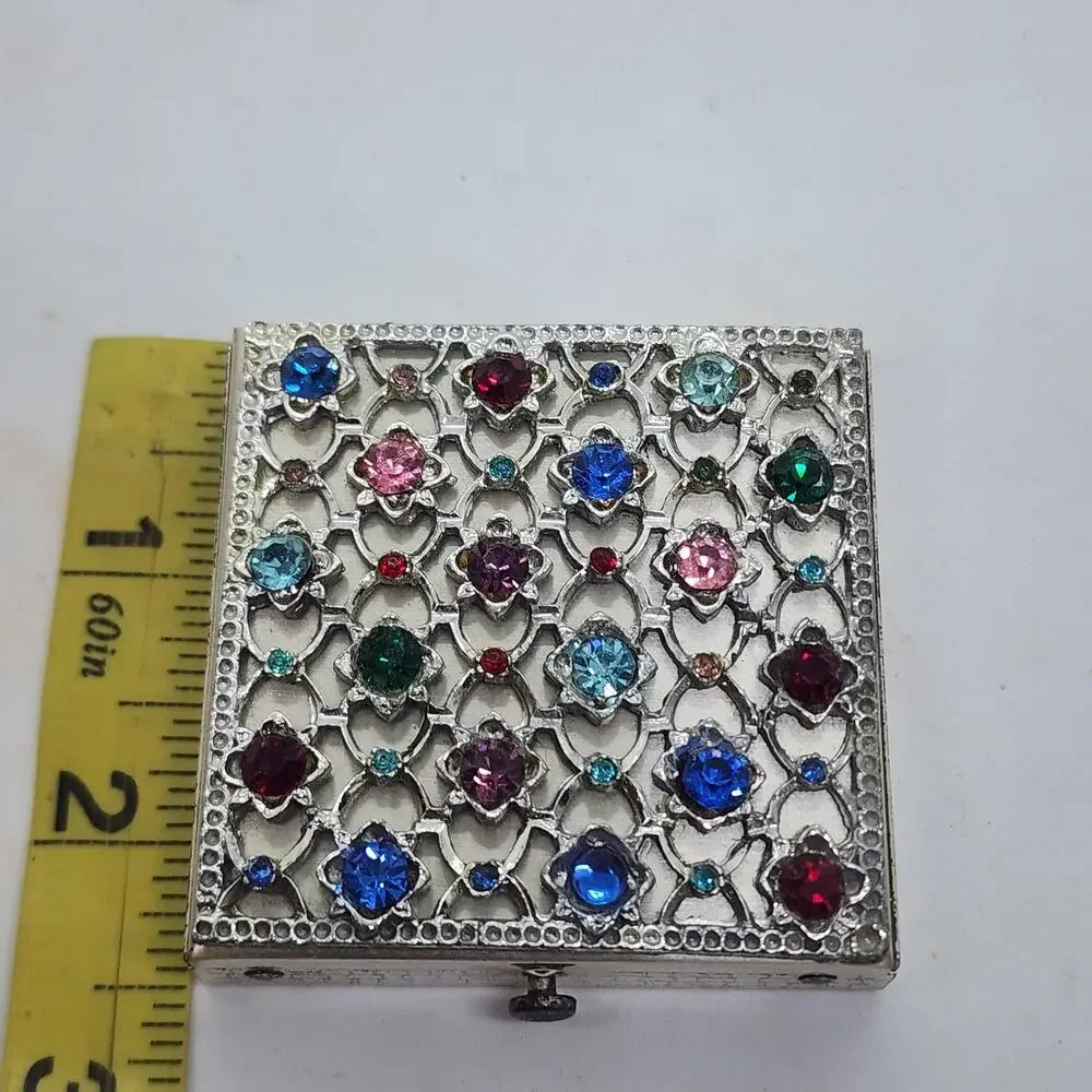 Vintage Dorset Fifth Avenue Jeweled Rhinestone Powder Compact Mirror Puff Case